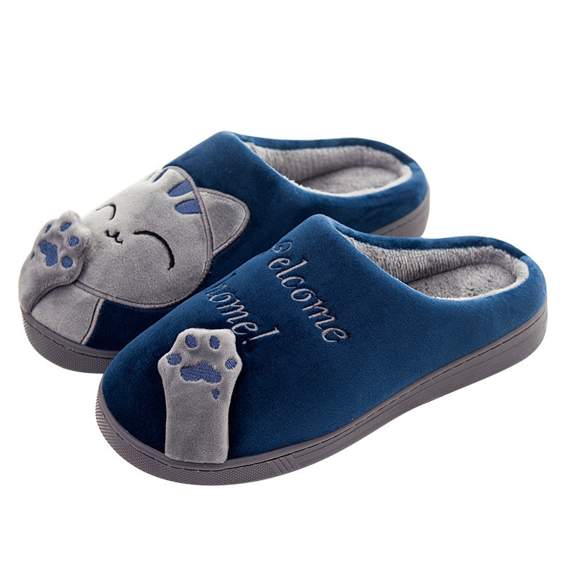 Cute Cat Slippers Women Men Winter Plush Home Shoes