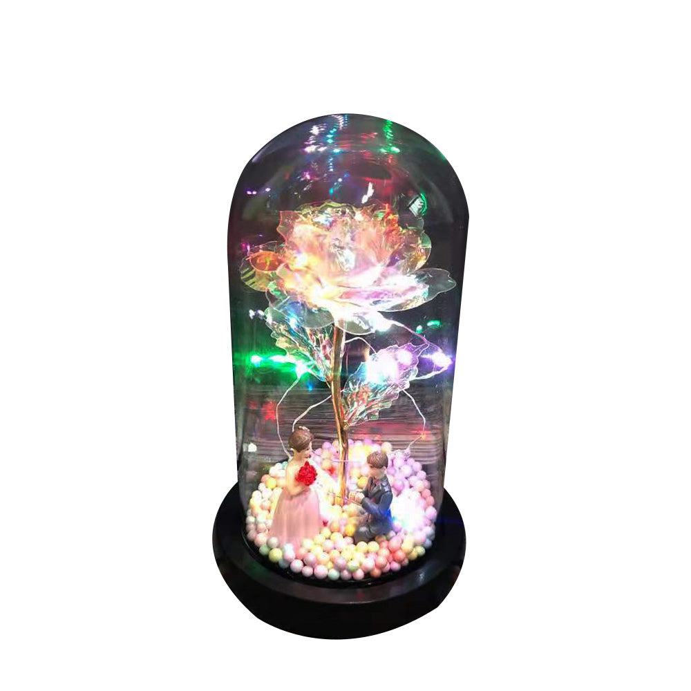 Led Light Glass Cover Rose Flower Micro Landscape