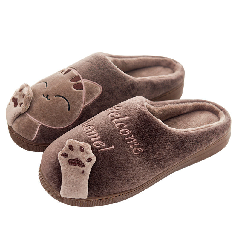 Cute Cat Slippers Women Men Winter Plush Home Shoes