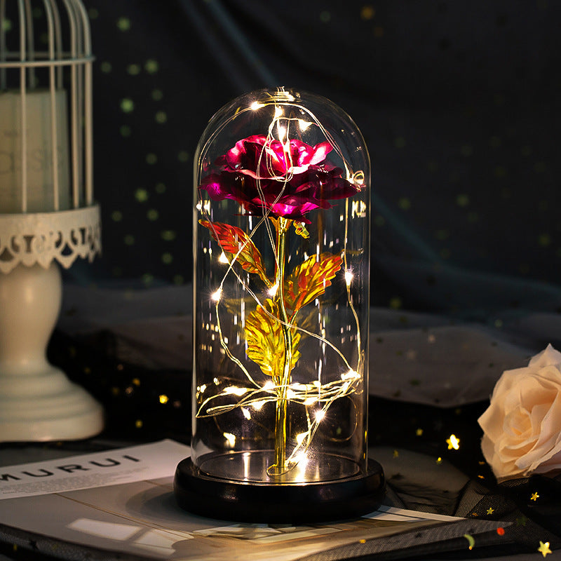 Enchanted Forever Rose Flower in Glass LED Light Christmas Decoration