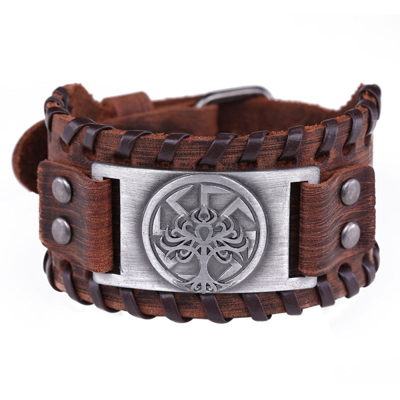 European And American Popular Domineering Fashion Lucky Tree Brown Leather Bracelet Adjustable