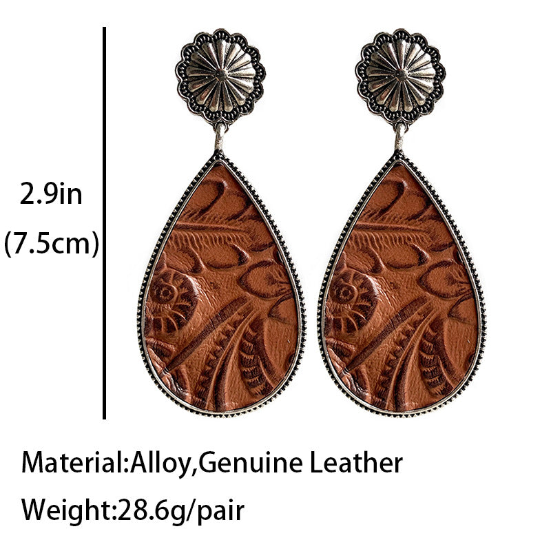 Western Embossed Leather Earrings Bohemian