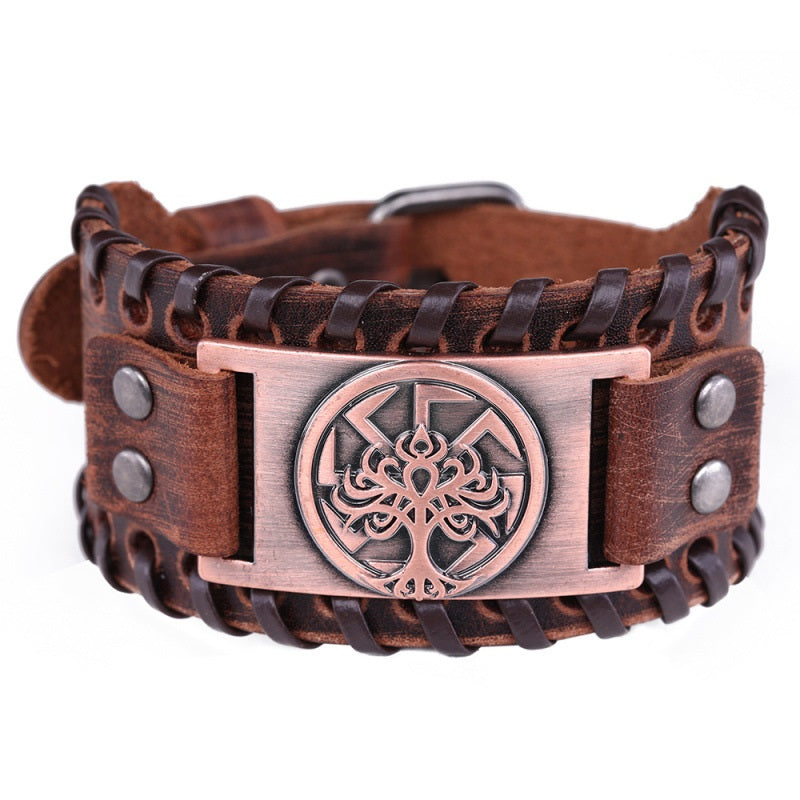 European And American Popular Domineering Fashion Lucky Tree Brown Leather Bracelet Adjustable