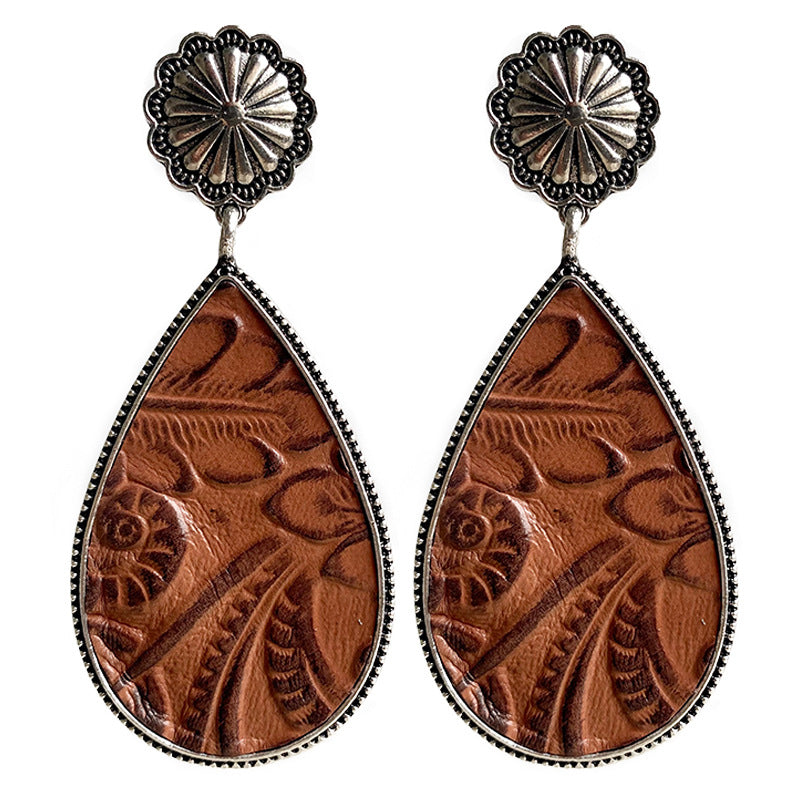 Western Embossed Leather Earrings Bohemian