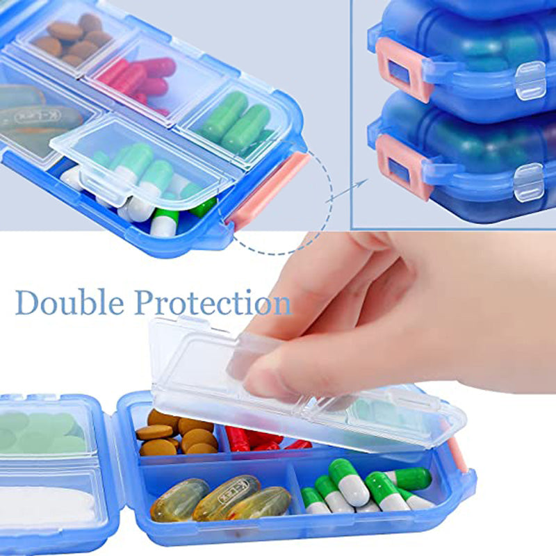 Travel Pill Organizer 10 Grid  Moisture Proof Pills Box For Pocket Purse Daily Pill Case Portable Medicine Vitamin Holder Container