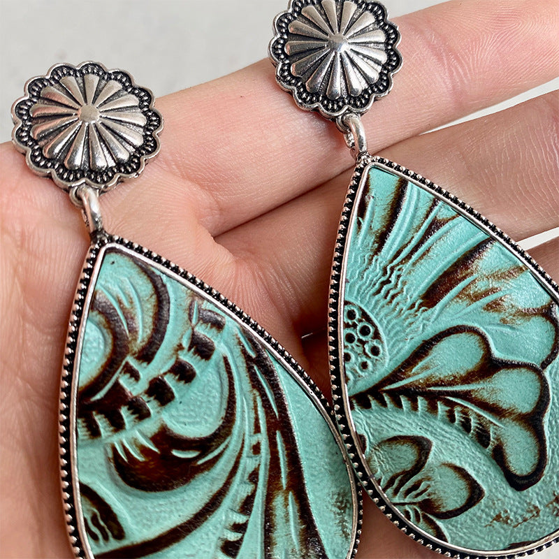 Western Embossed Leather Earrings Bohemian