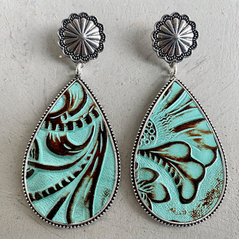 Western Embossed Leather Earrings Bohemian